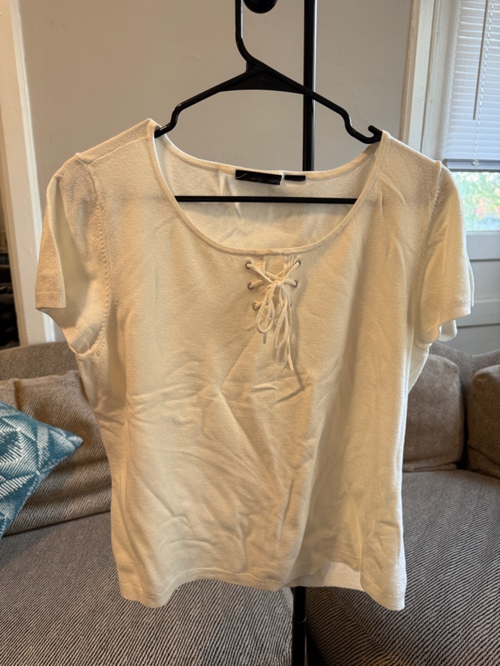 Women’s Cream Lace-Up Short Sleeve Top